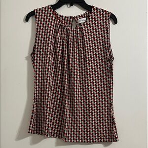 Calvin Klein Sleeveless Shell Red and Black Patterned Blouse Size L